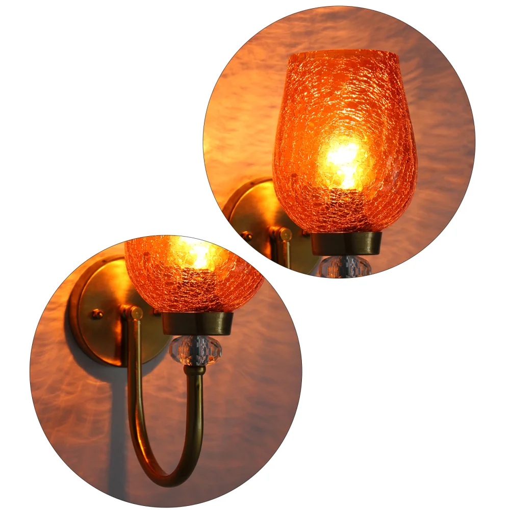 Antique Wall Sconce Light with Amber Crackle Glass | SKE-140043_COG