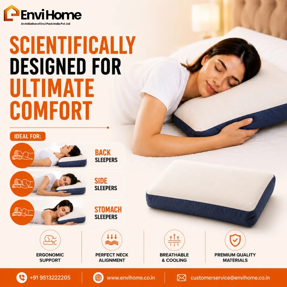 Ergonomic Contour Pillow Design For Cervical Support (Pack Of 1)