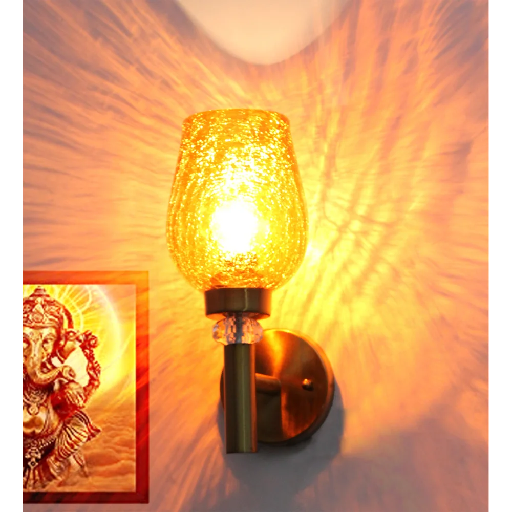 Vintage Wall Sconce Light with Orange Crackle Glass | SKE-140041_COG