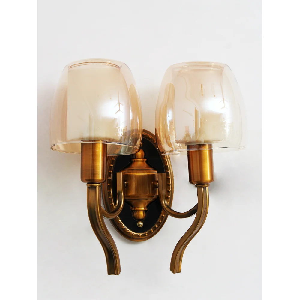 Vintage Double Wall Sconce Light with Amber Glass for Livingroom | SKE-140040/2