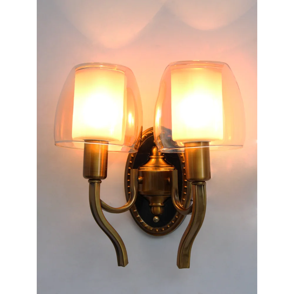 Vintage Double Wall Sconce Light with Amber Glass for Livingroom | SKE-140040/2