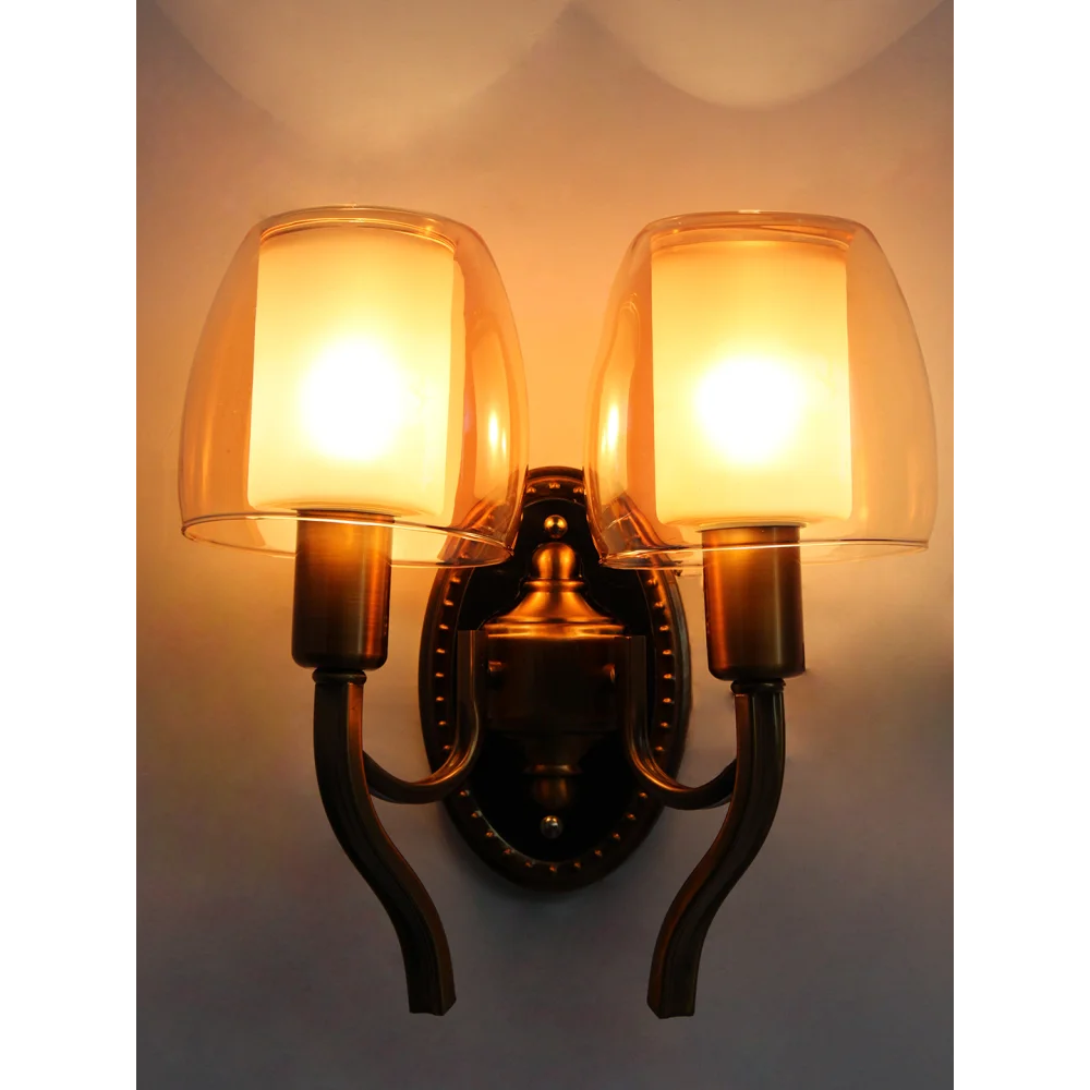 Vintage Double Wall Sconce Light with Amber Glass for Livingroom | SKE-140040/2
