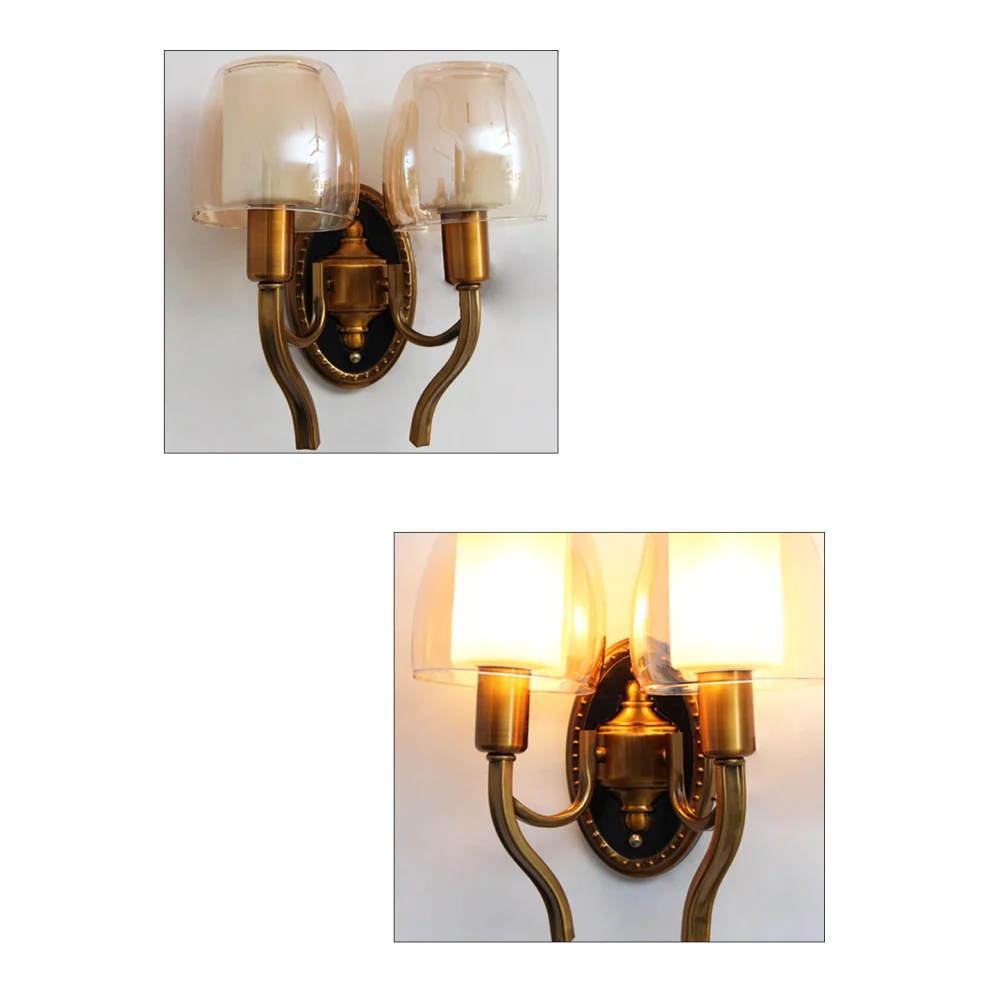 Vintage Double Wall Sconce Light with Amber Glass for Livingroom | SKE-140040/2