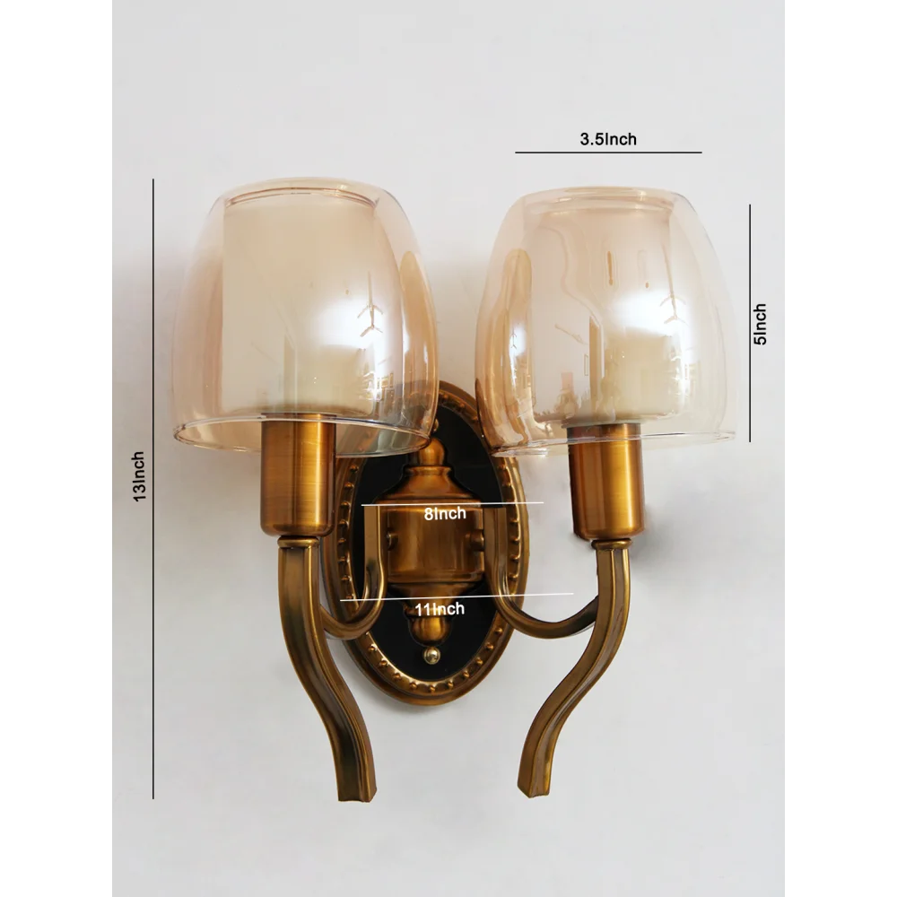 Vintage Double Wall Sconce Light with Amber Glass for Livingroom | SKE-140040/2