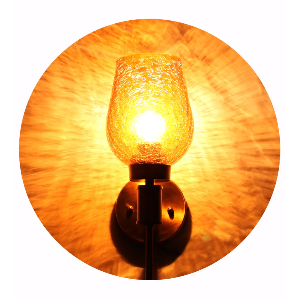 Vintage Golden Finish Wall Sconce with Crackled Glass | SKE-140010_COG