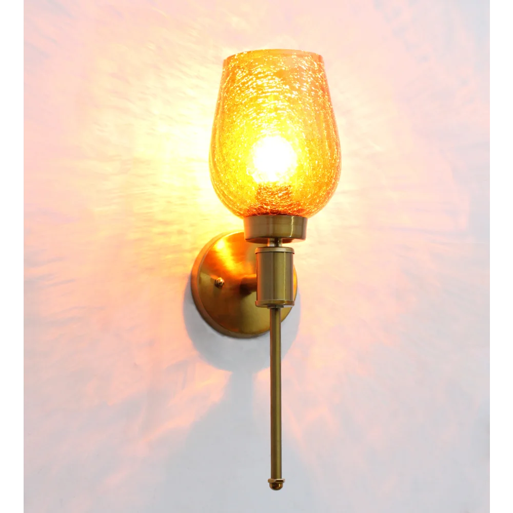 Vintage Golden Finish Wall Sconce with Crackled Glass | SKE-140010_COG
