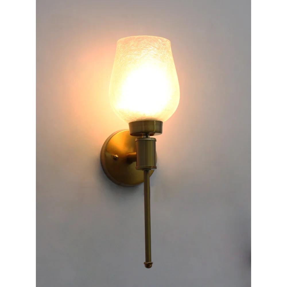 Elegant Golden Finish Wall Sconce with White Crackled Glass | SKE-140010_CWG