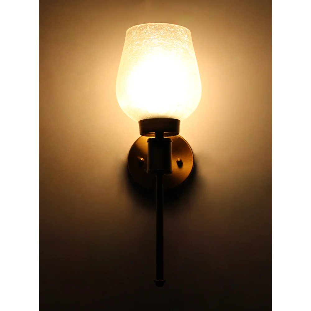 Elegant Golden Finish Wall Sconce with White Crackled Glass | SKE-140010_CWG