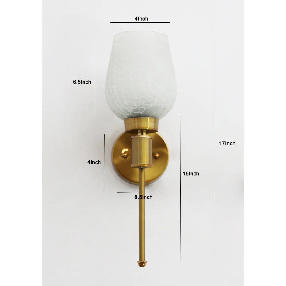 Elegant Golden Finish Wall Sconce with White Crackled Glass | SKE-140010_CWG