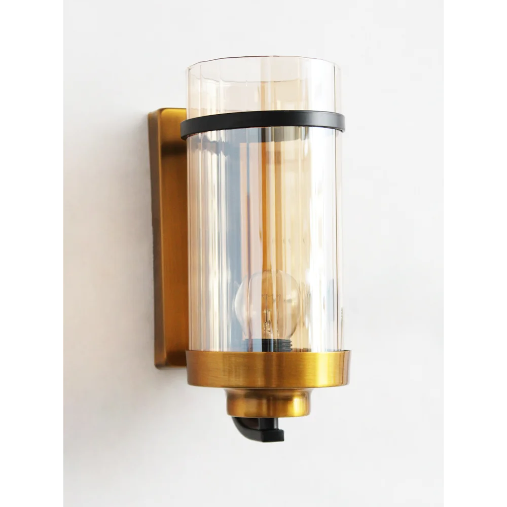 Luxury Golden Wall Light with Transparent Ribbed Glass | SKE-140050