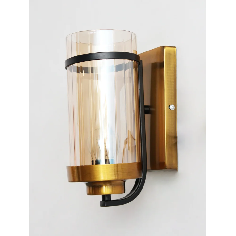 Luxury Golden Wall Light with Transparent Ribbed Glass | SKE-140050