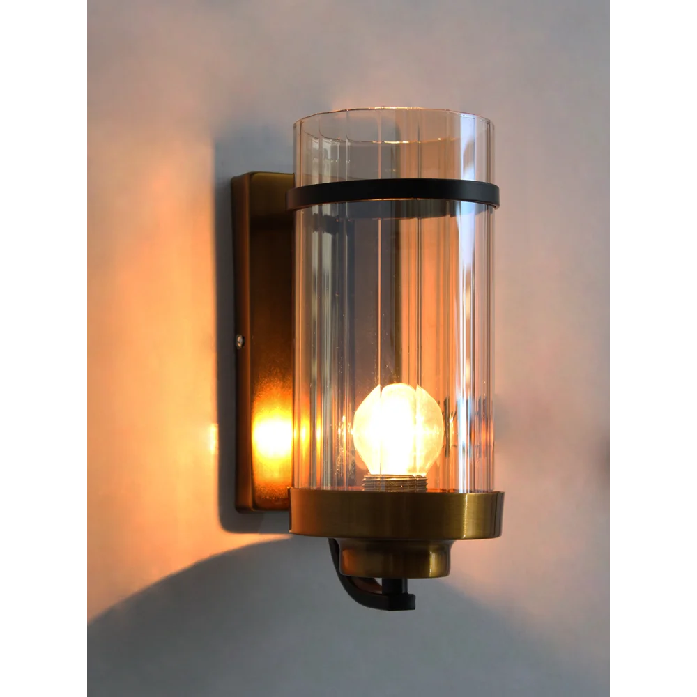 Luxury Golden Wall Light with Transparent Ribbed Glass | SKE-140050
