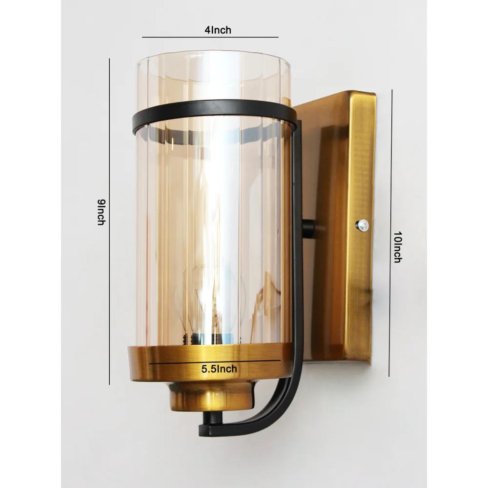 Luxury Golden Wall Light with Transparent Ribbed Glass | SKE-140050
