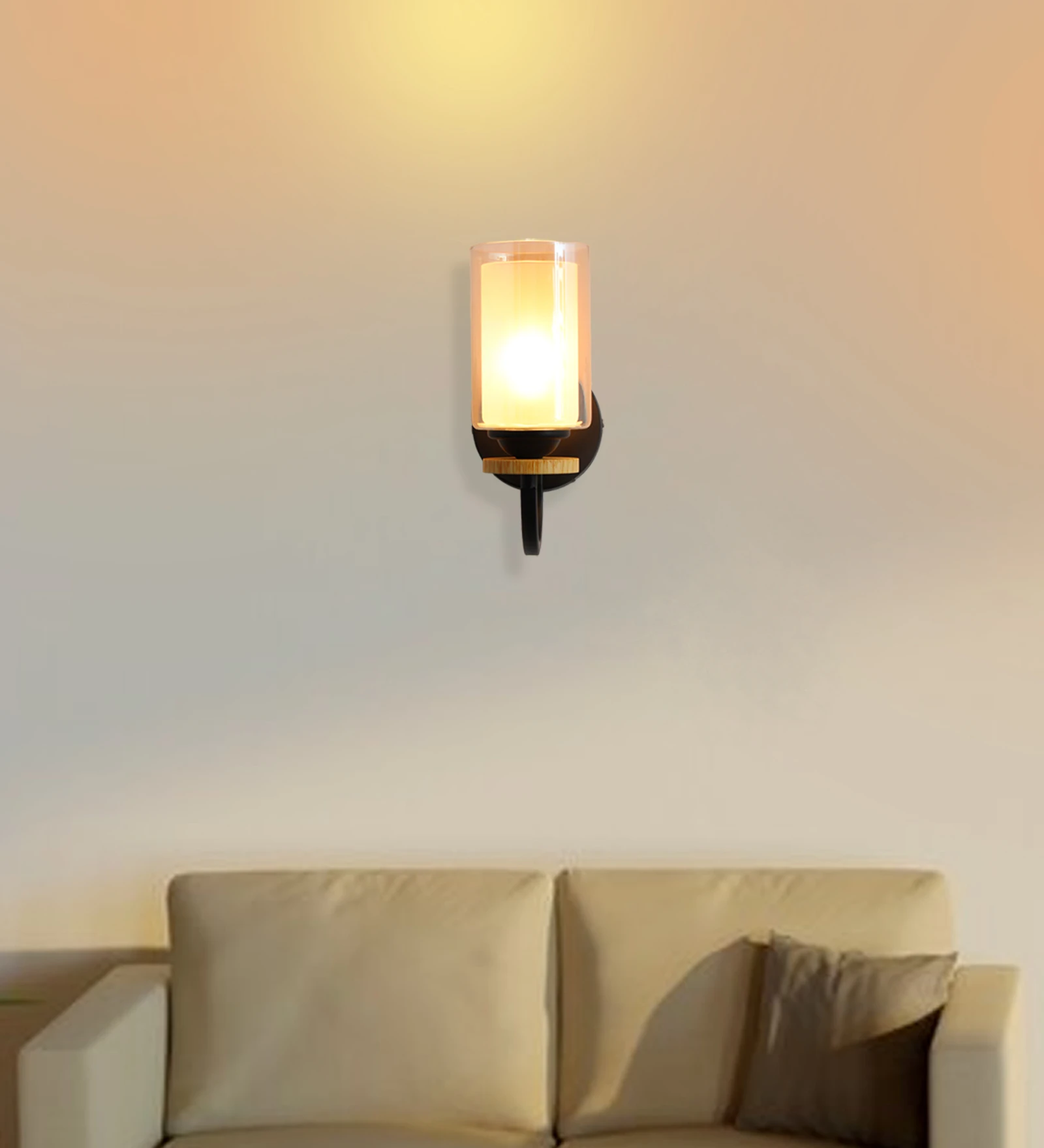Modern Wall Sconce Light Pine Wood Base With Matt Black Finish | SKE-140046