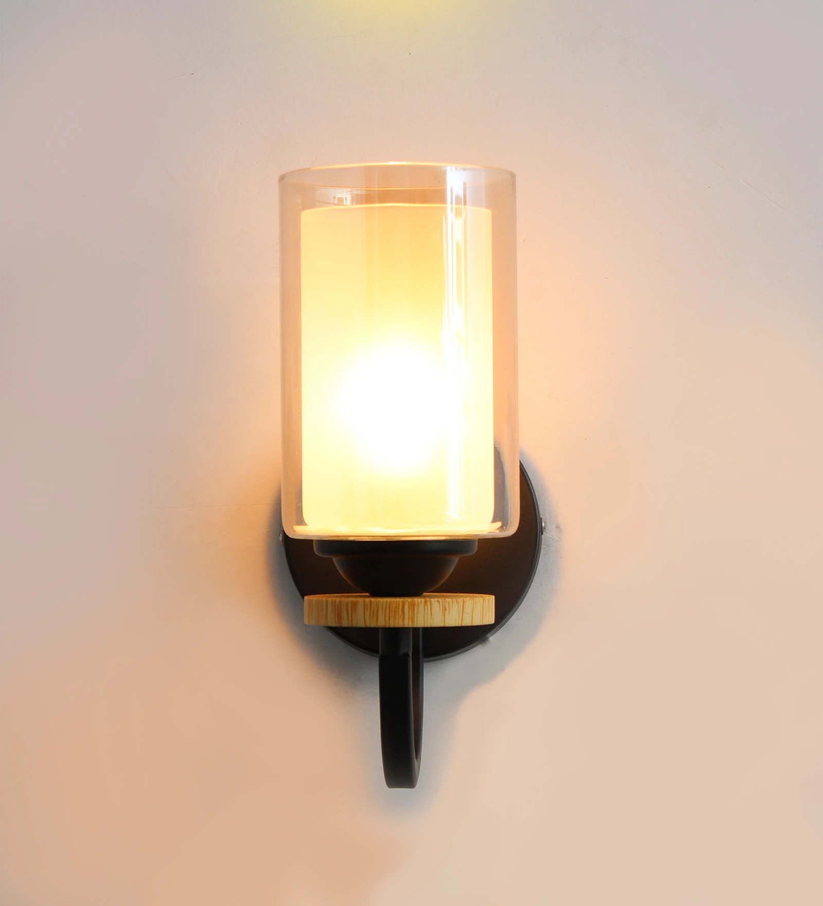 Modern Wall Sconce Light Pine Wood Base With Matt Black Finish | SKE-140046