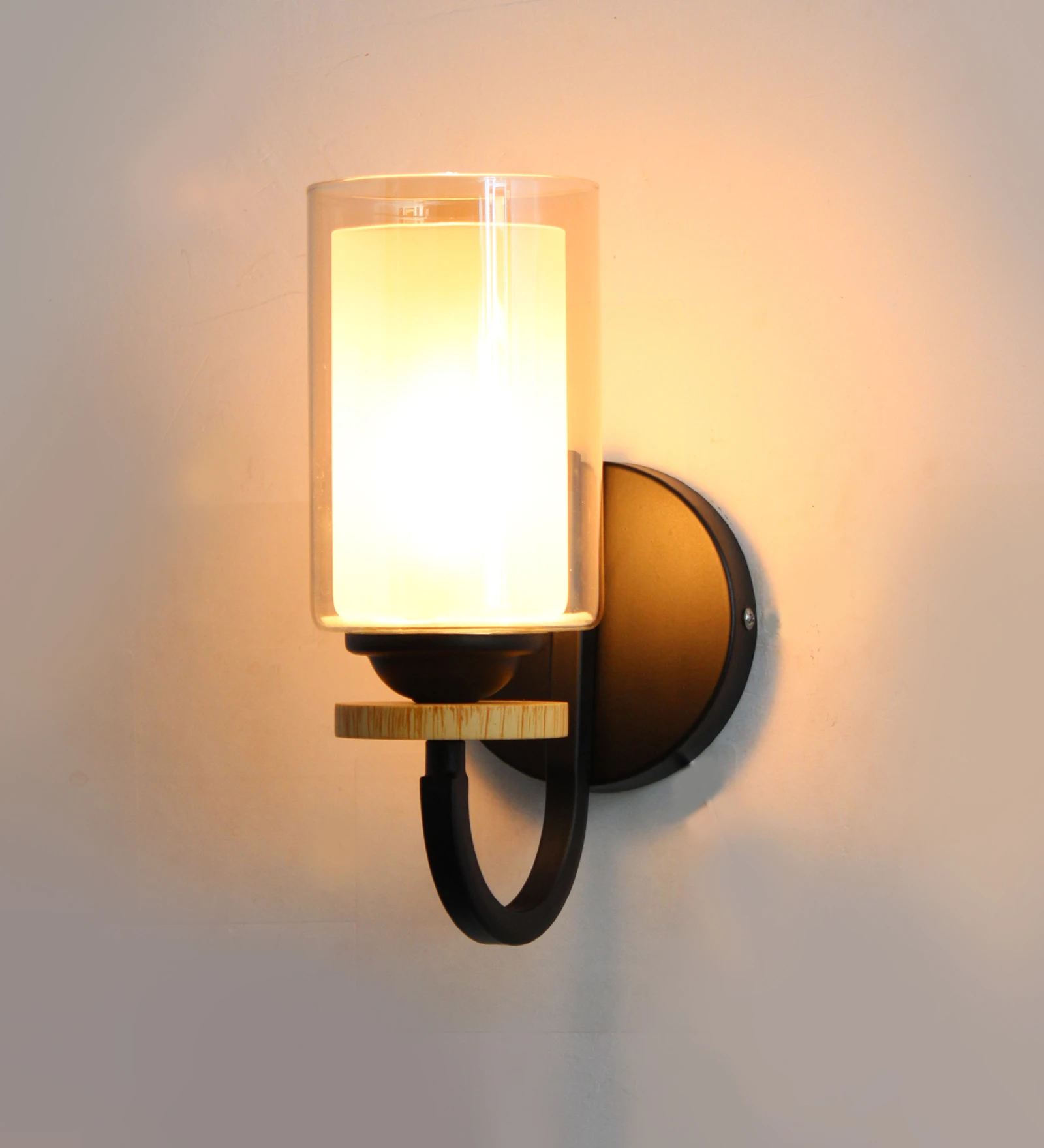 Modern Wall Sconce Light Pine Wood Base With Matt Black Finish | SKE-140046