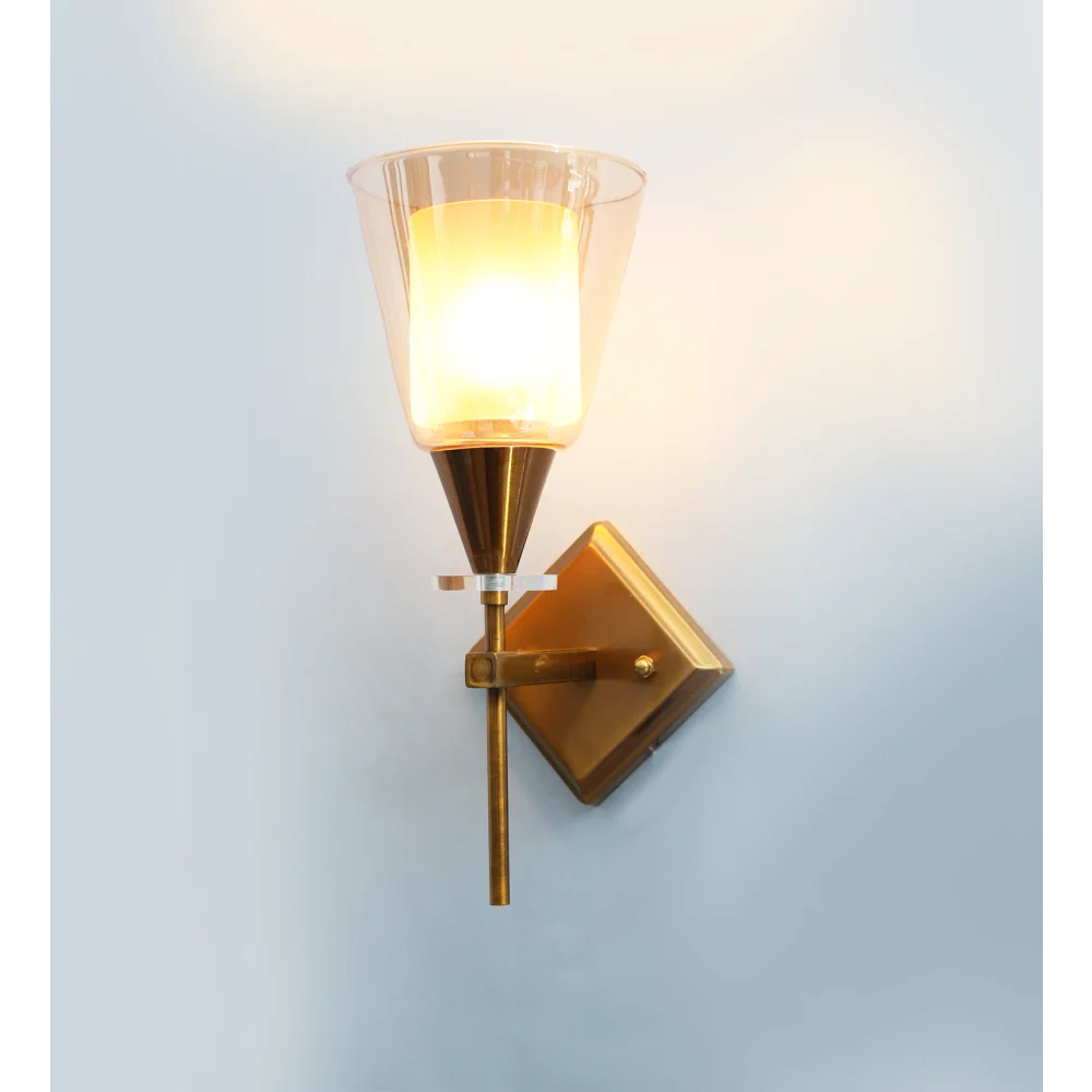Vintage Brass Wall Sconce with Double Shaded Glass | SKE-140033_VBWS