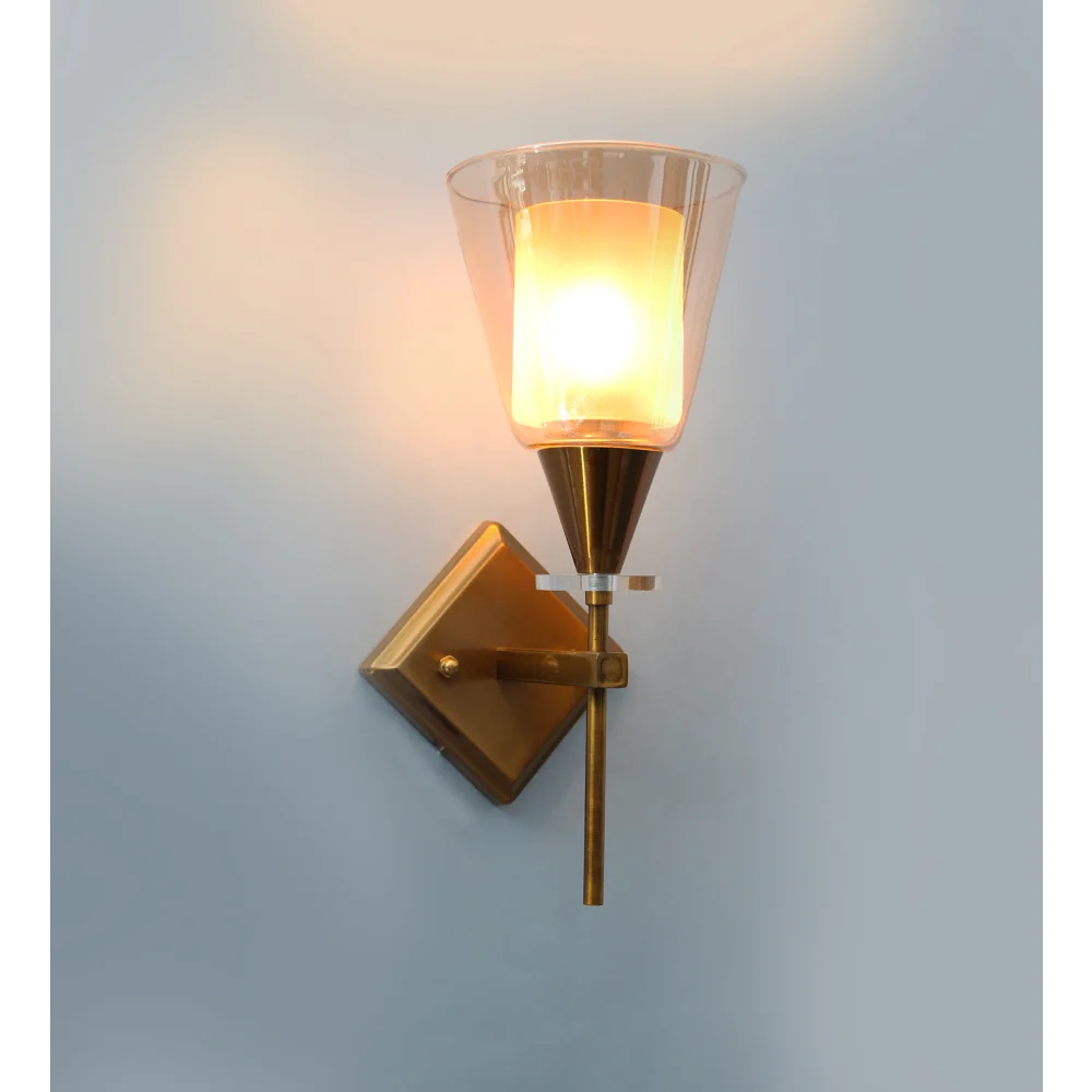 Vintage Brass Wall Sconce with Double Shaded Glass | SKE-140033_VBWS
