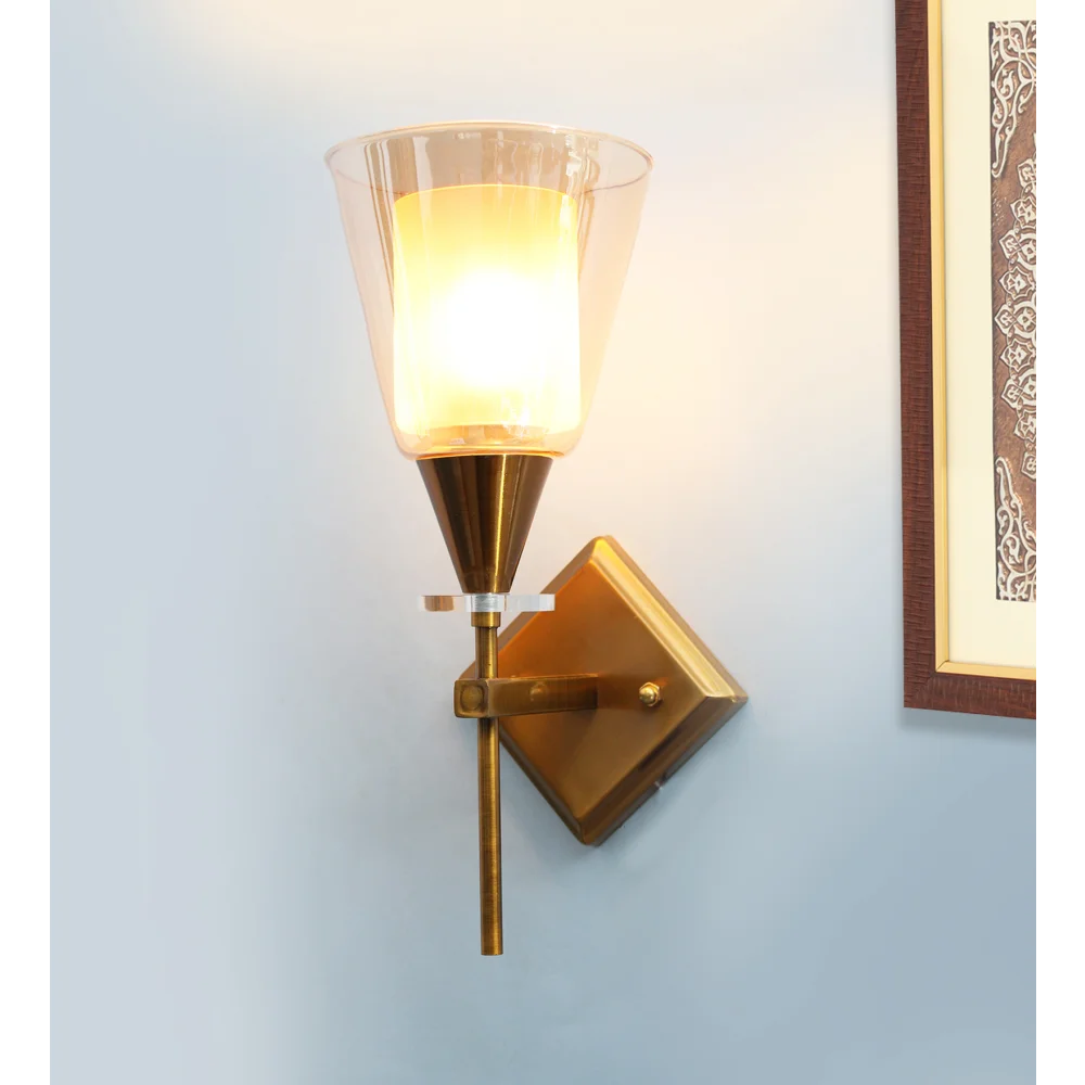 Vintage Brass Wall Sconce with Double Shaded Glass | SKE-140033_VBWS