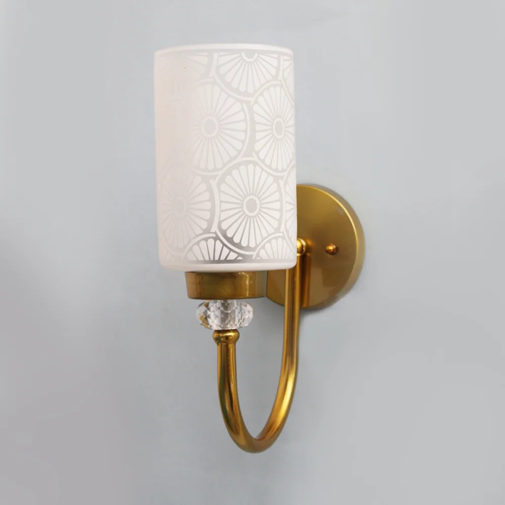 Elegant Golden Finish Wall Sconce with Floral Design Glass | SKE-140043_FDG