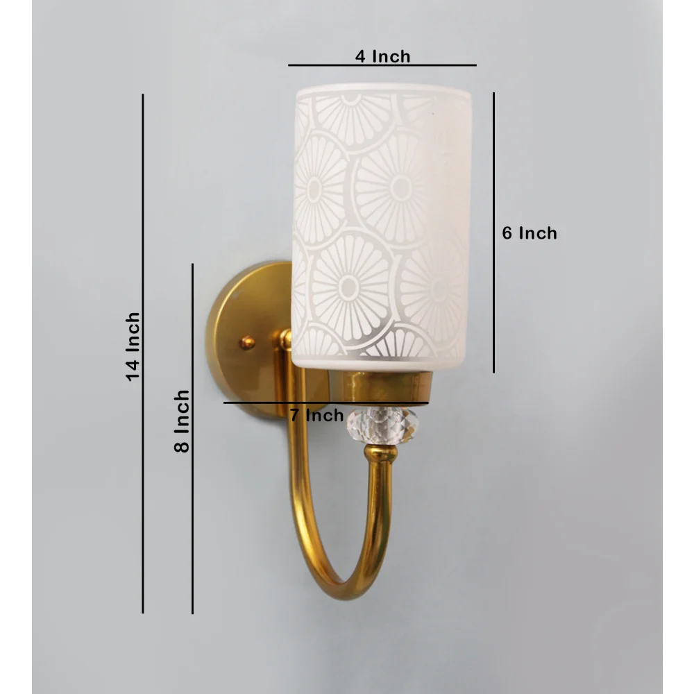 Elegant Golden Finish Wall Sconce with Floral Design Glass | SKE-140043_FDG