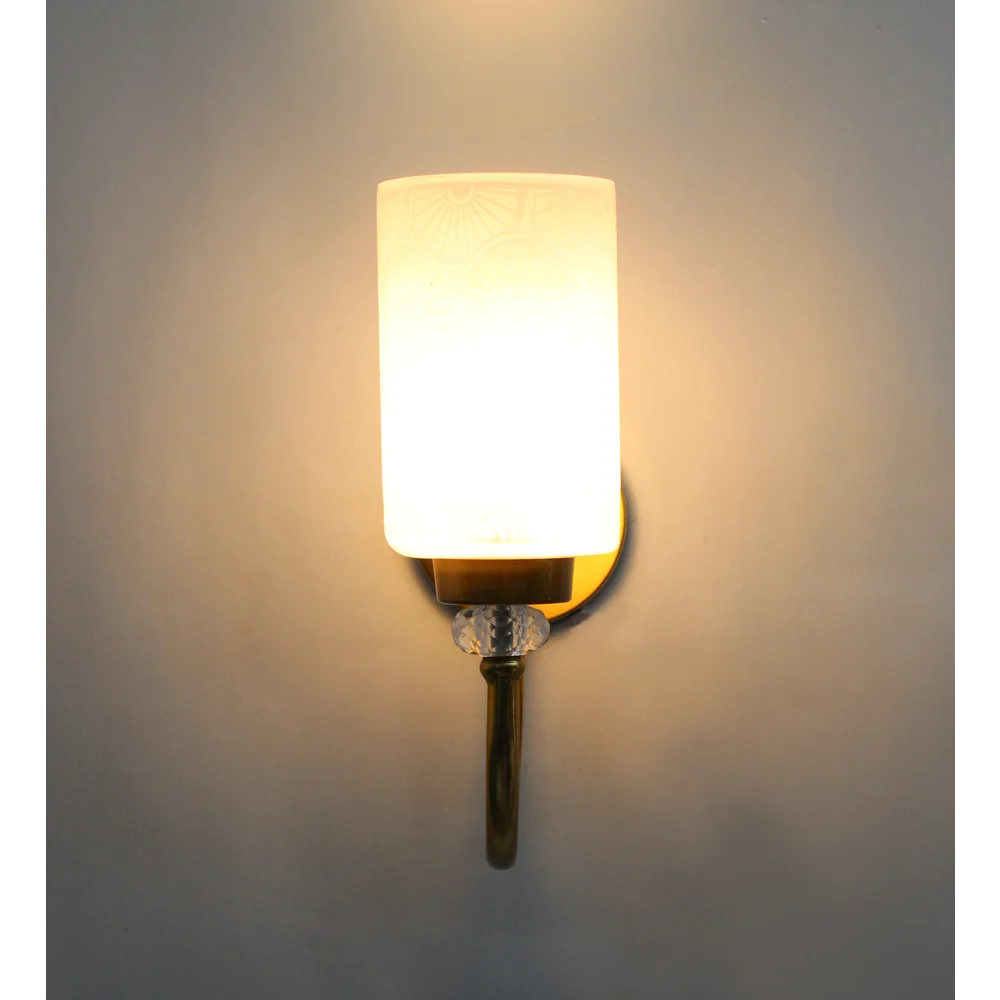 Elegant Golden Finish Wall Sconce with Floral Design Glass | SKE-140043_FDG