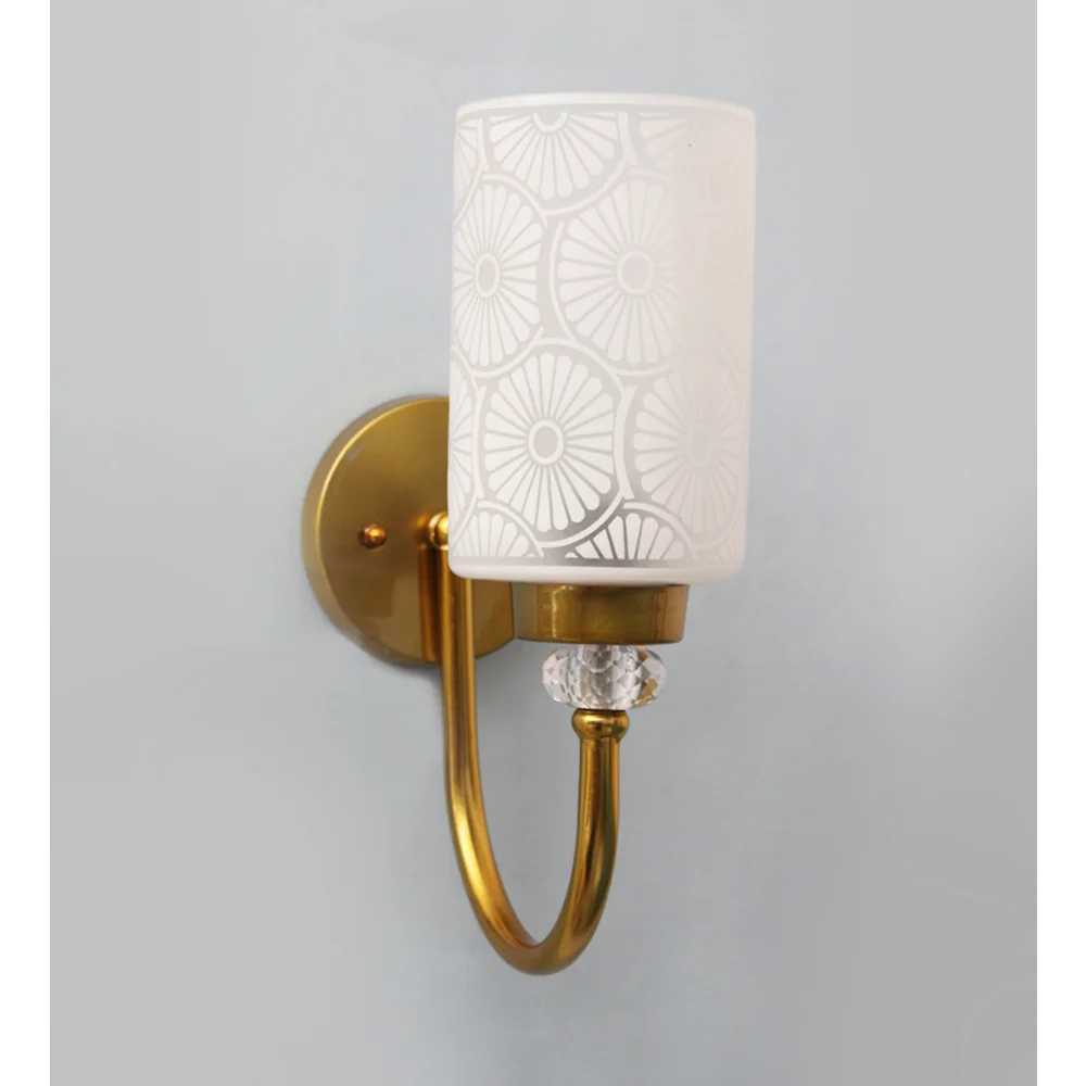 Elegant Golden Finish Wall Sconce with Floral Design Glass | SKE-140043_FDG
