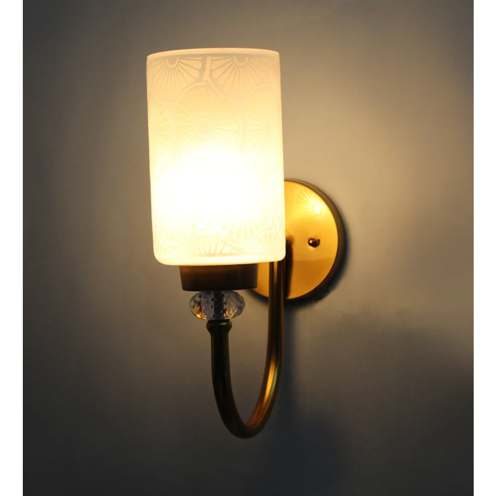 Elegant Golden Finish Wall Sconce with Floral Design Glass | SKE-140043_FDG