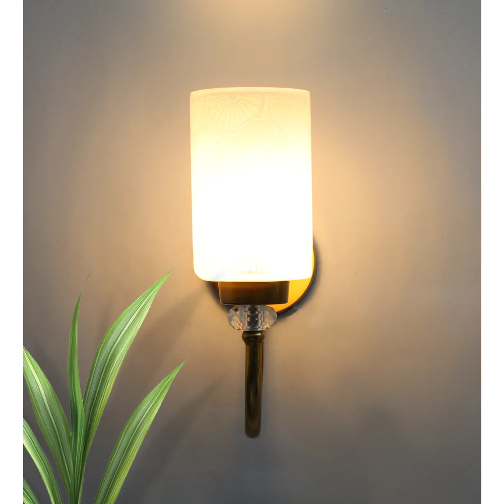 Elegant Golden Finish Wall Sconce with Floral Design Glass | SKE-140043_FDG