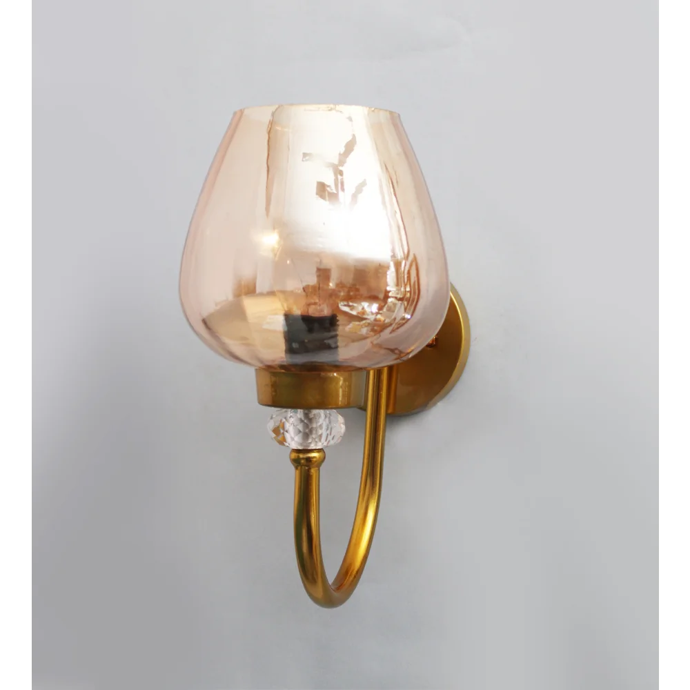 Luxury Vintage Golden Finish Wall Sconce with Amber Glass | SKE-140043_LVGF