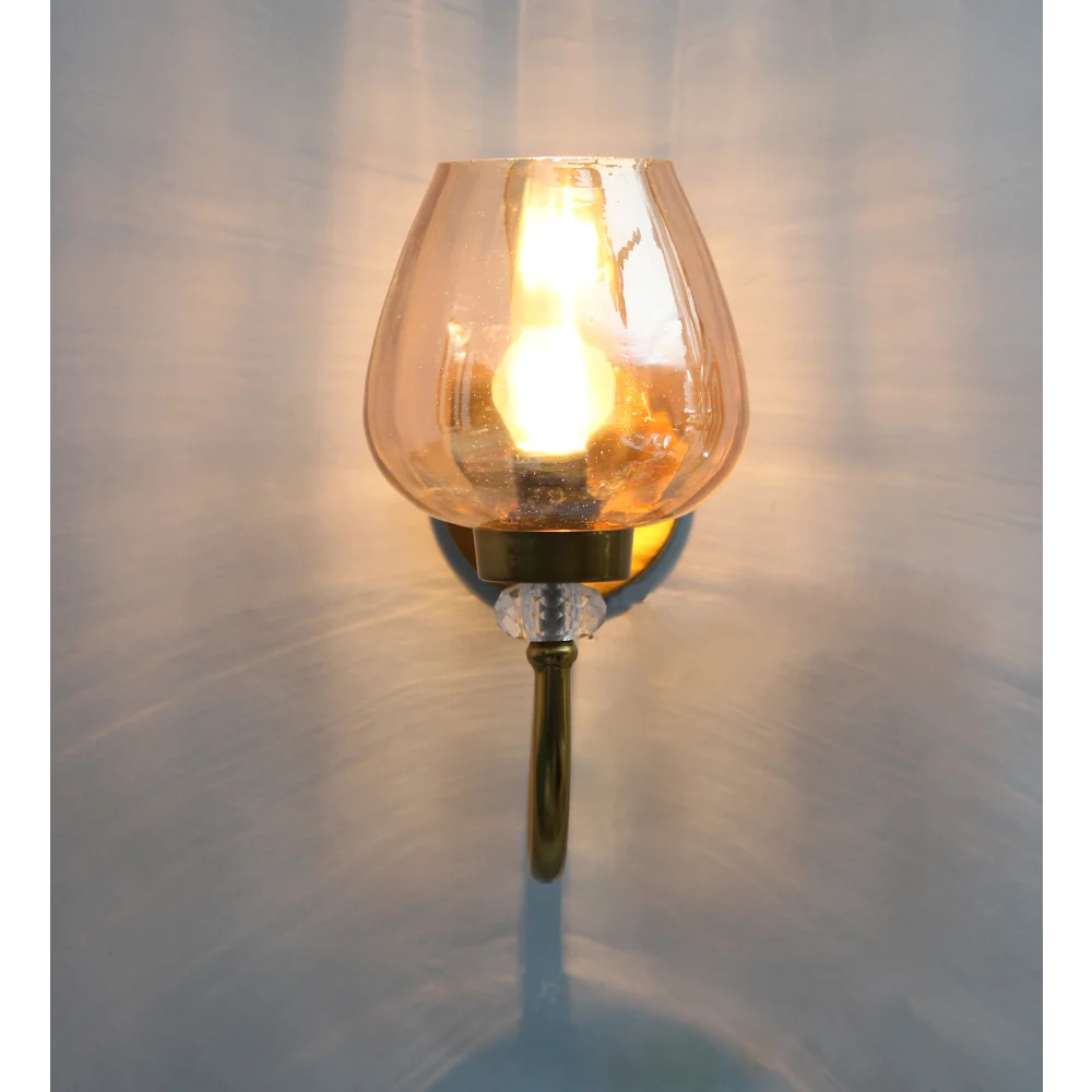 Luxury Vintage Golden Finish Wall Sconce with Amber Glass | SKE-140043_LVGF