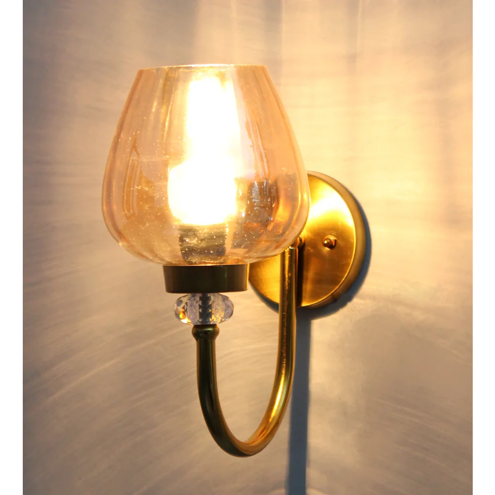 Luxury Vintage Golden Finish Wall Sconce with Amber Glass | SKE-140043_LVGF