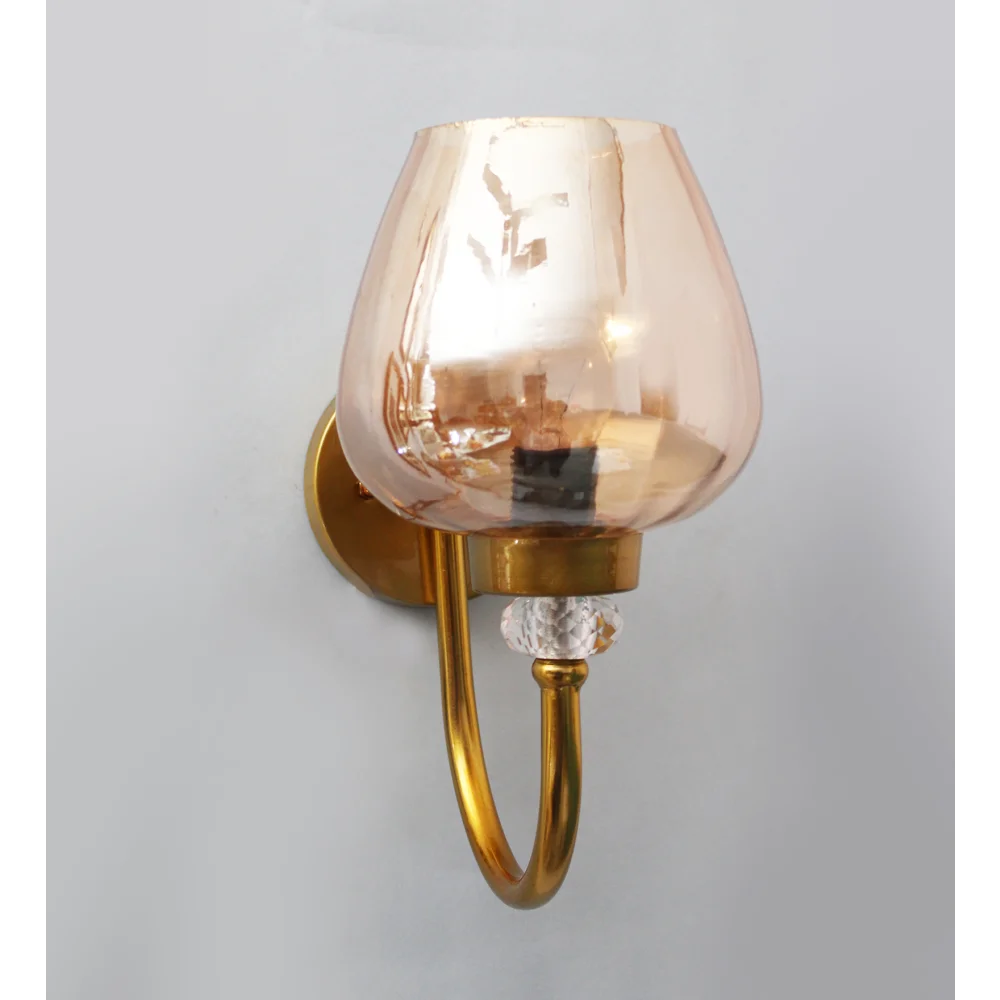 Luxury Vintage Golden Finish Wall Sconce with Amber Glass | SKE-140043_LVGF