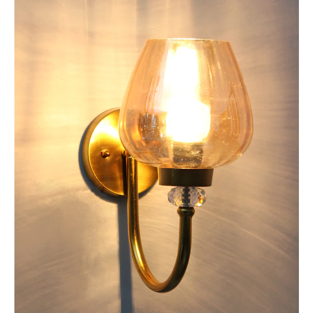 Luxury Vintage Golden Finish Wall Sconce with Amber Glass | SKE-140043_LVGF