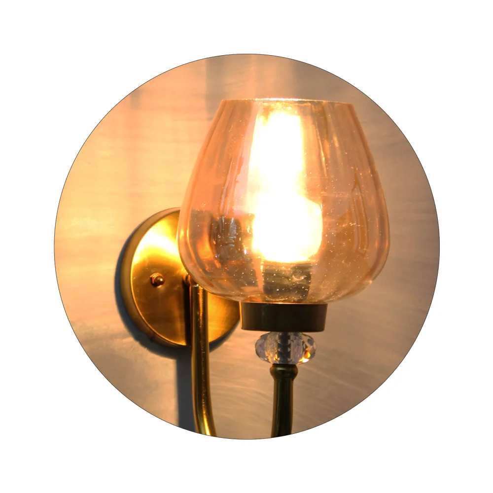 Luxury Vintage Golden Finish Wall Sconce with Amber Glass | SKE-140043_LVGF