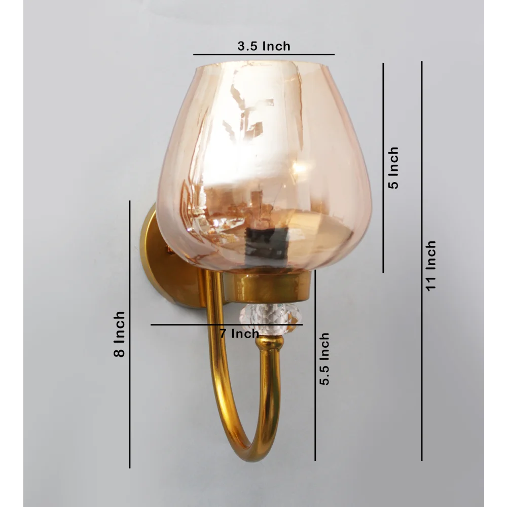 Luxury Vintage Golden Finish Wall Sconce with Amber Glass | SKE-140043_LVGF