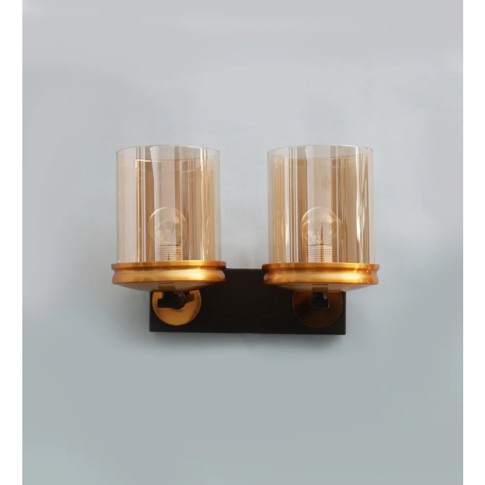 Modern Double Arm Wall Sconce with Amber Glass | SKE-140042