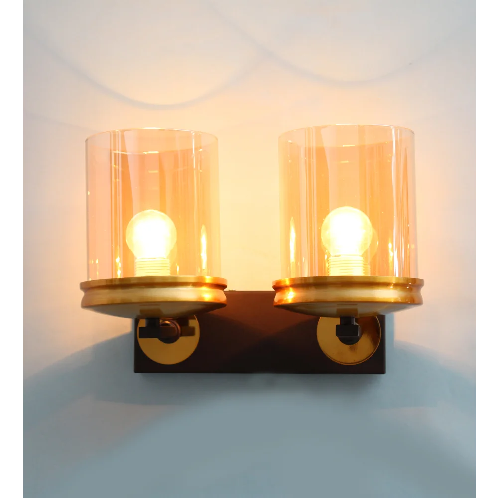 Modern Double Arm Wall Sconce with Amber Glass | SKE-140042