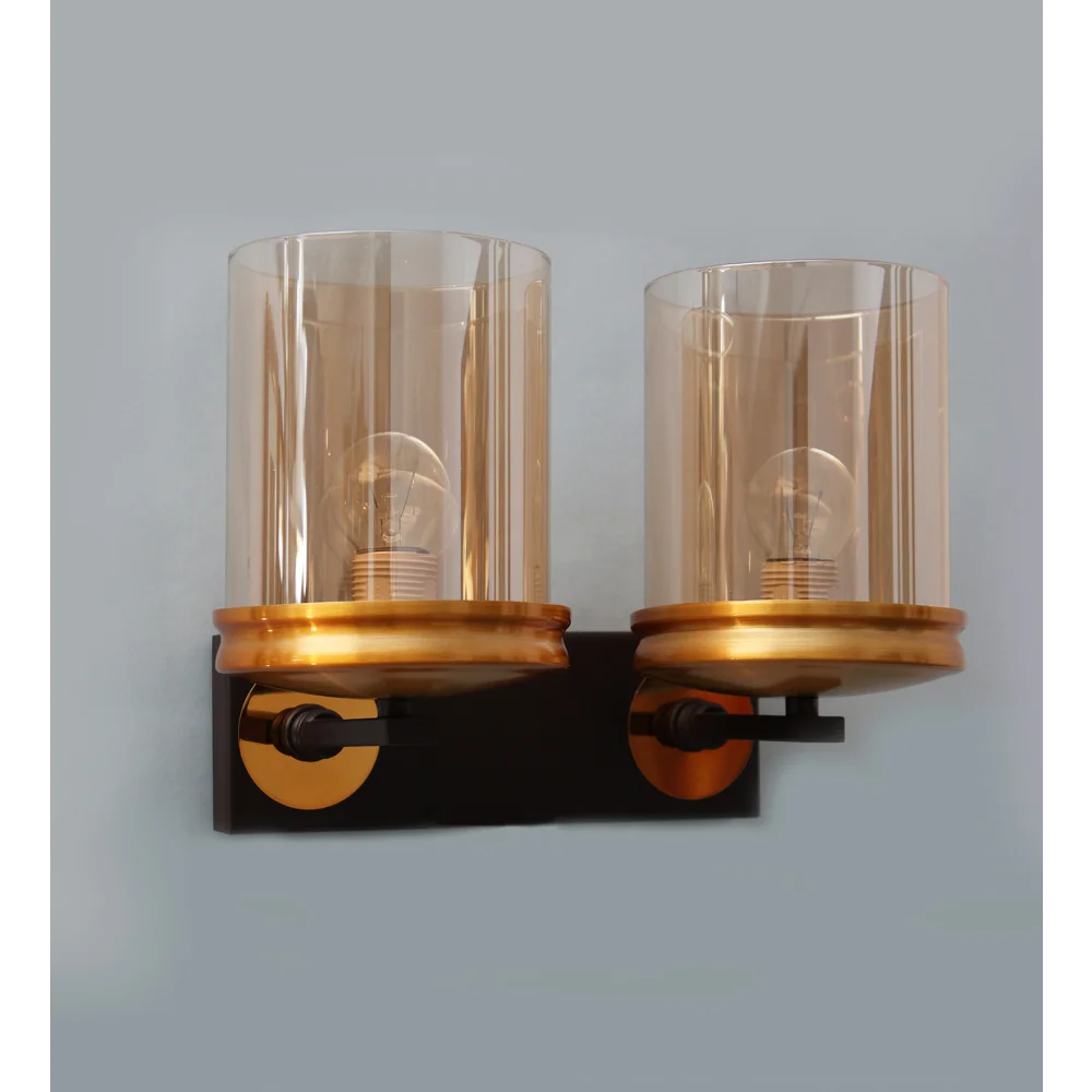 Modern Double Arm Wall Sconce with Amber Glass | SKE-140042