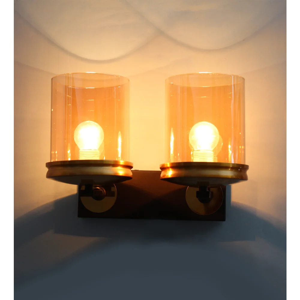 Modern Double Arm Wall Sconce with Amber Glass | SKE-140042