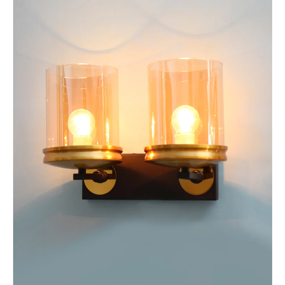 Modern Double Arm Wall Sconce with Amber Glass | SKE-140042
