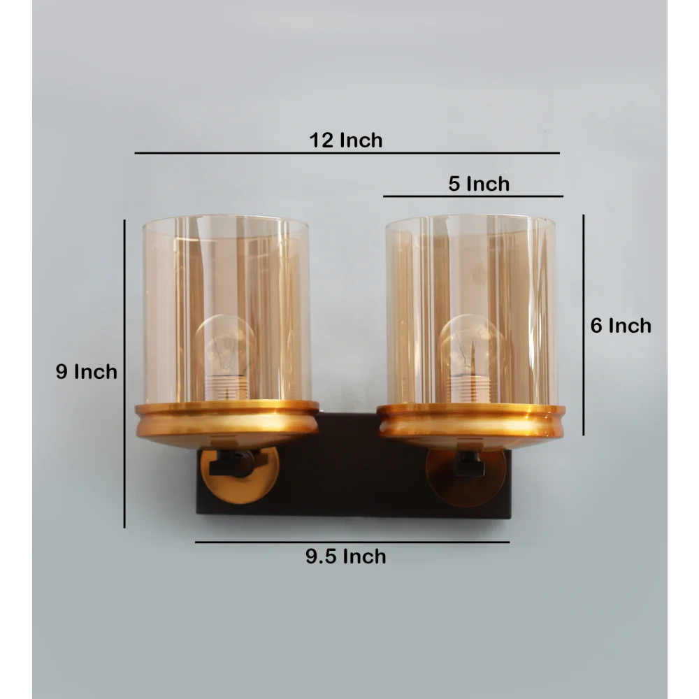 Modern Double Arm Wall Sconce with Amber Glass | SKE-140042