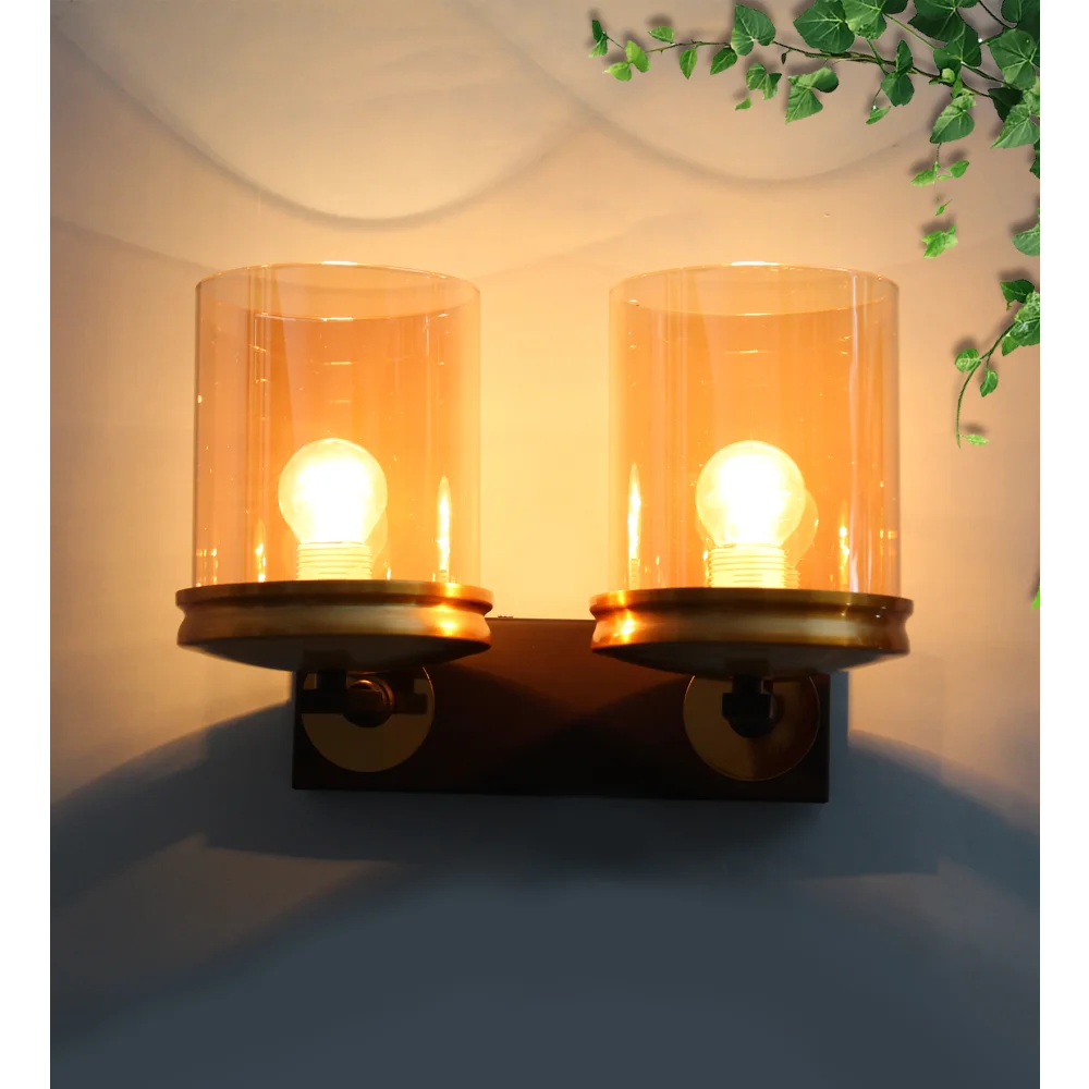 Modern Double Arm Wall Sconce with Amber Glass | SKE-140042