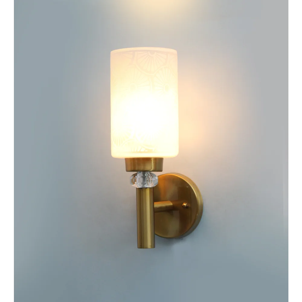 Elegant Golden Wall Light with Etched Design Glass | SKE-140041_EGWL