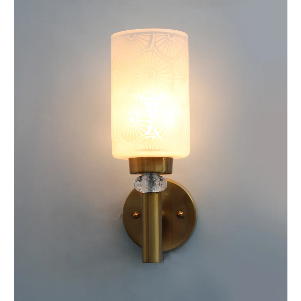 Elegant Golden Wall Light with Etched Design Glass | SKE-140041_EGWL