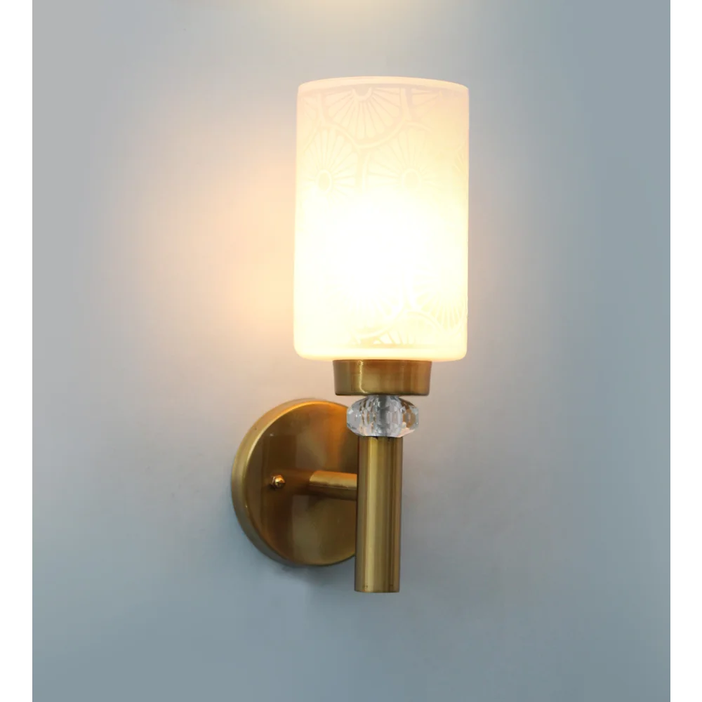 Elegant Golden Wall Light with Etched Design Glass | SKE-140041_EGWL