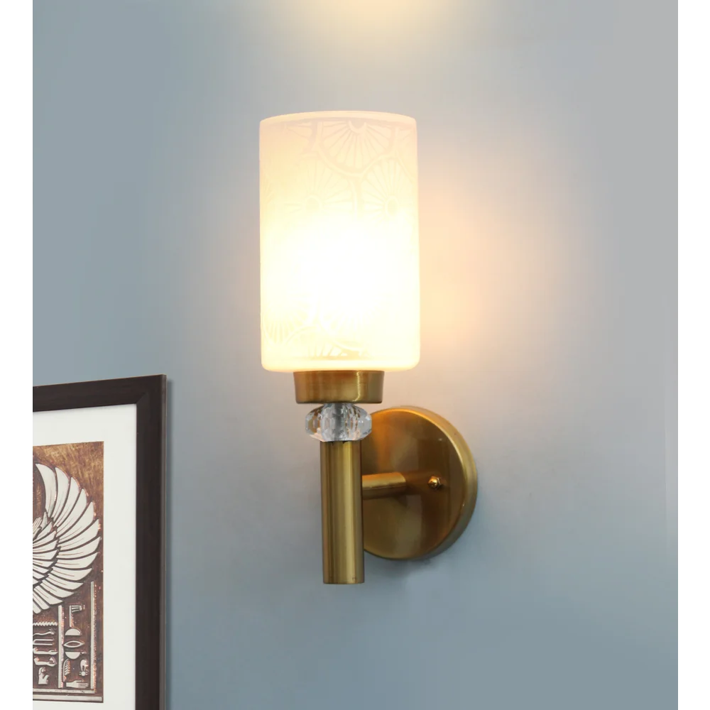Elegant Golden Wall Light with Etched Design Glass | SKE-140041_EGWL
