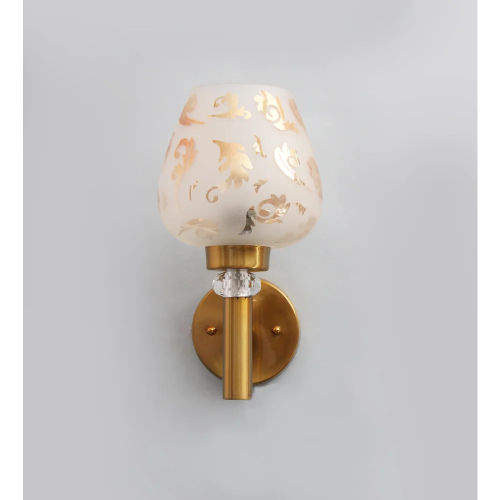 Elegant Golden Finish Wall Light with Floral Design Glass | SKE-140041