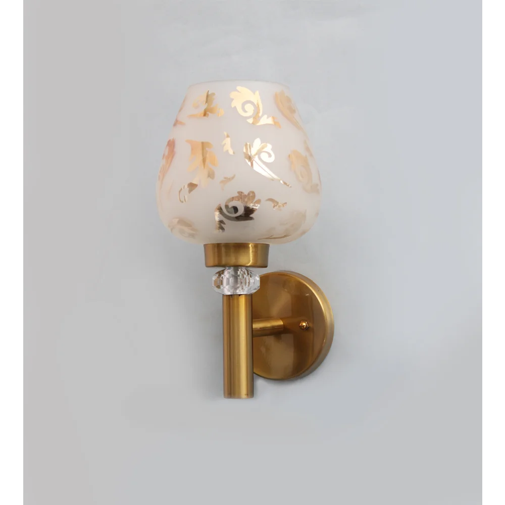 Elegant Golden Finish Wall Light with Floral Design Glass | SKE-140041