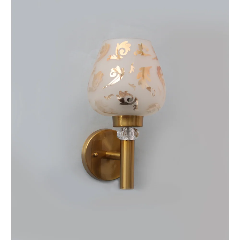 Elegant Golden Finish Wall Light with Floral Design Glass | SKE-140041